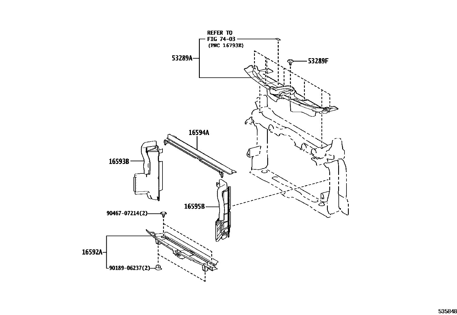 Toyota COROLLA 前翼子板挡泥板和前围板 EPC diagram — 535848