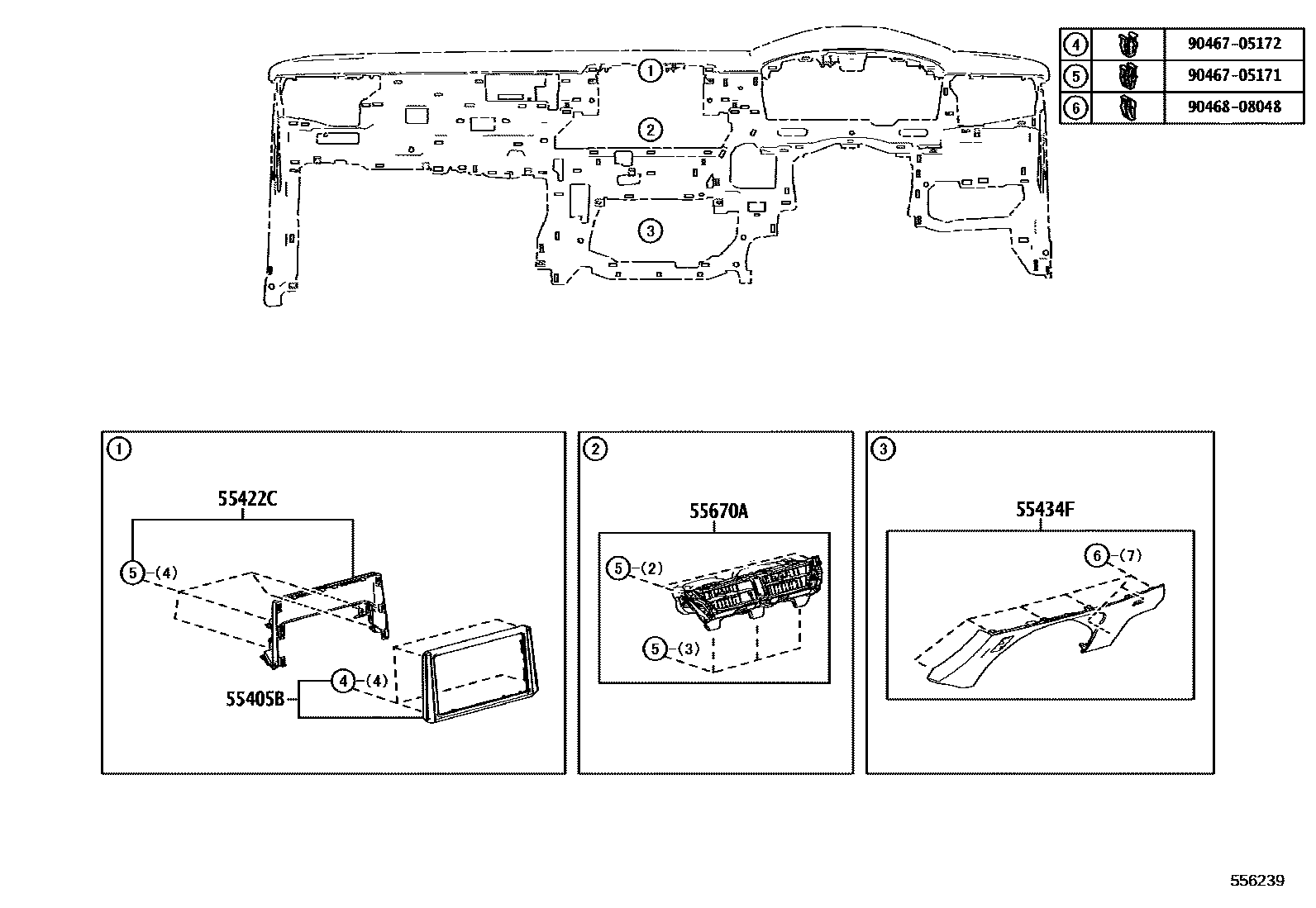 Toyota COROLLA 仪表板和手套箱 EPC diagram — 556239