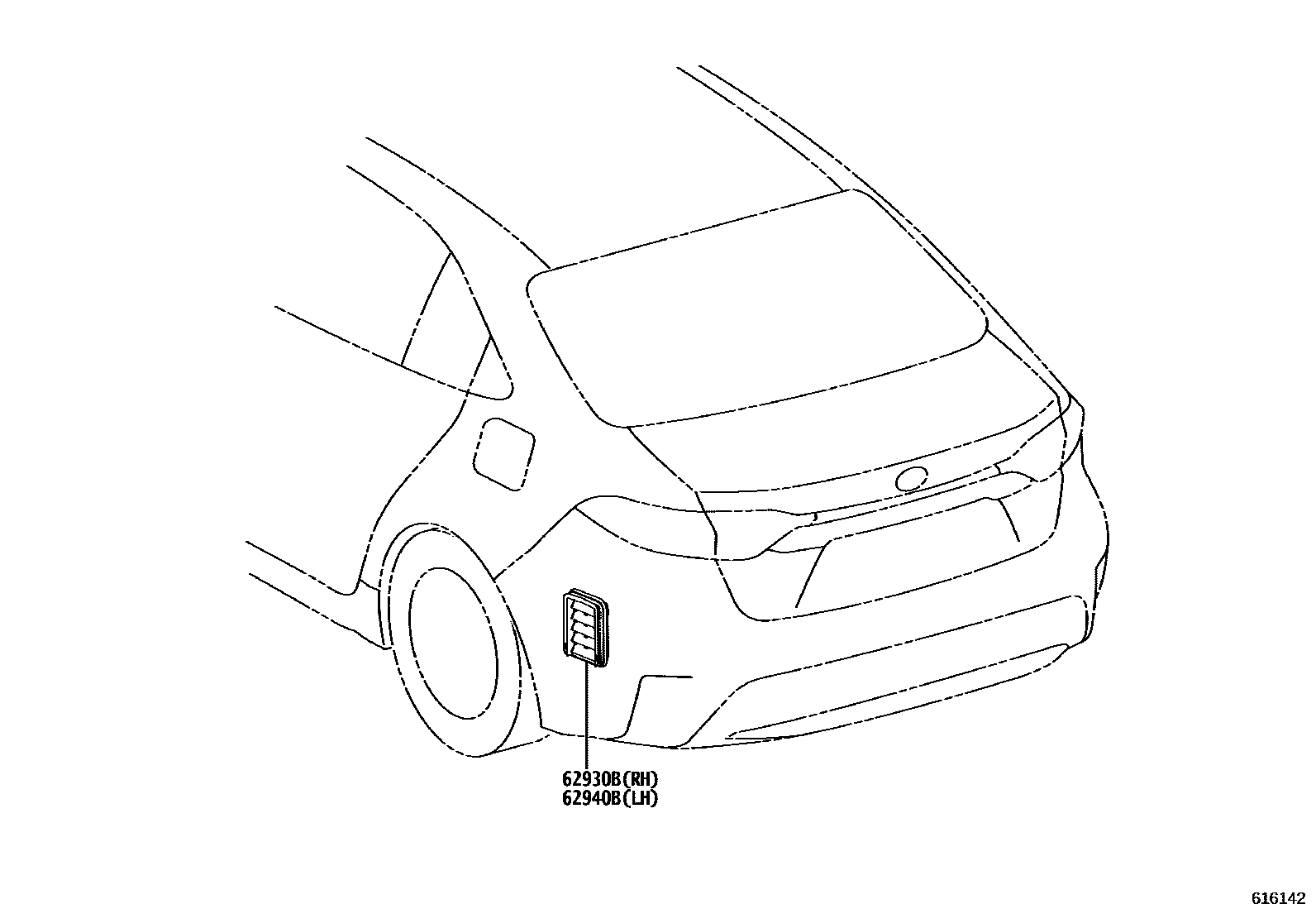 Toyota COROLLA 车侧通风装置 EPC diagram — 616142
