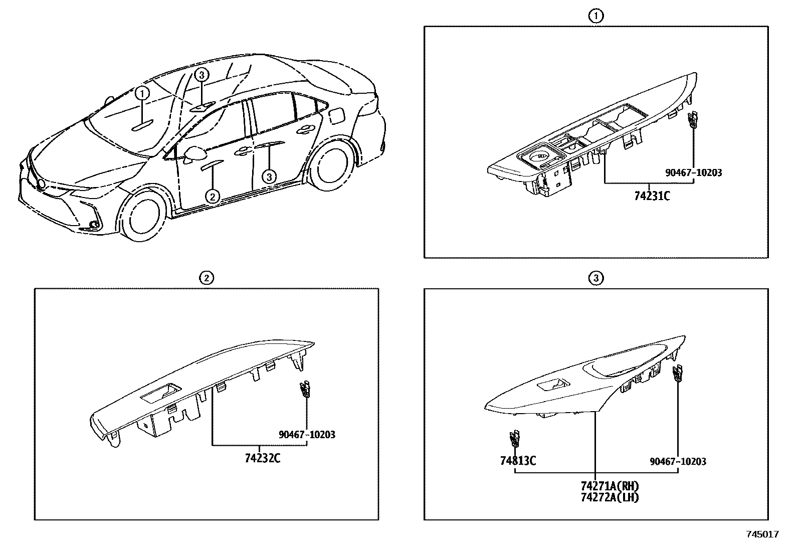 Toyota COROLLA 扶手和遮阳板 EPC diagram — 745017
