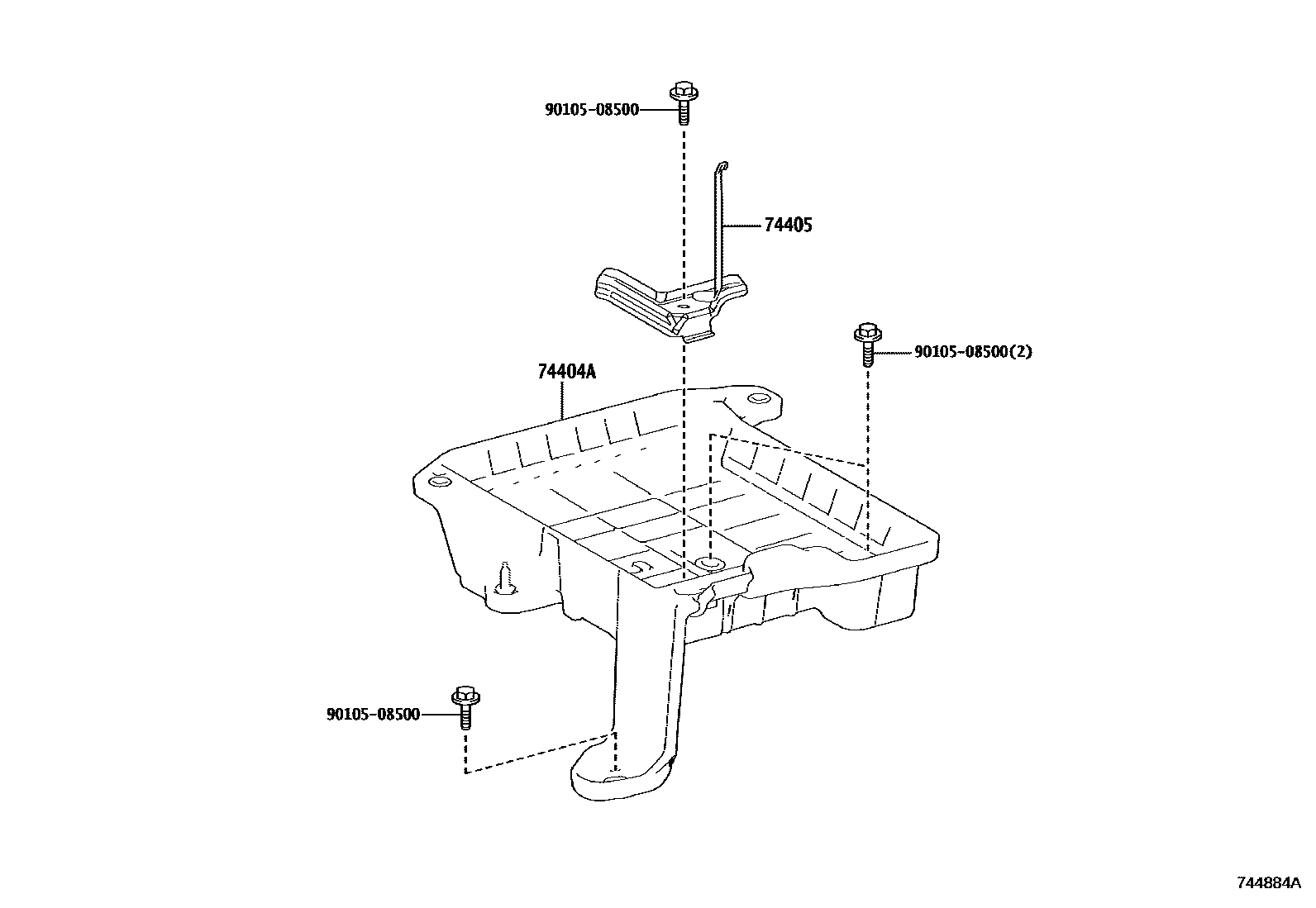 Toyota COROLLA battery holder EPC diagram — 744884A