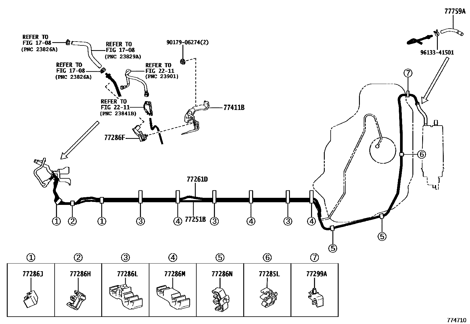 Toyota COROLLA 燃油箱和燃油管 EPC diagram — 774710