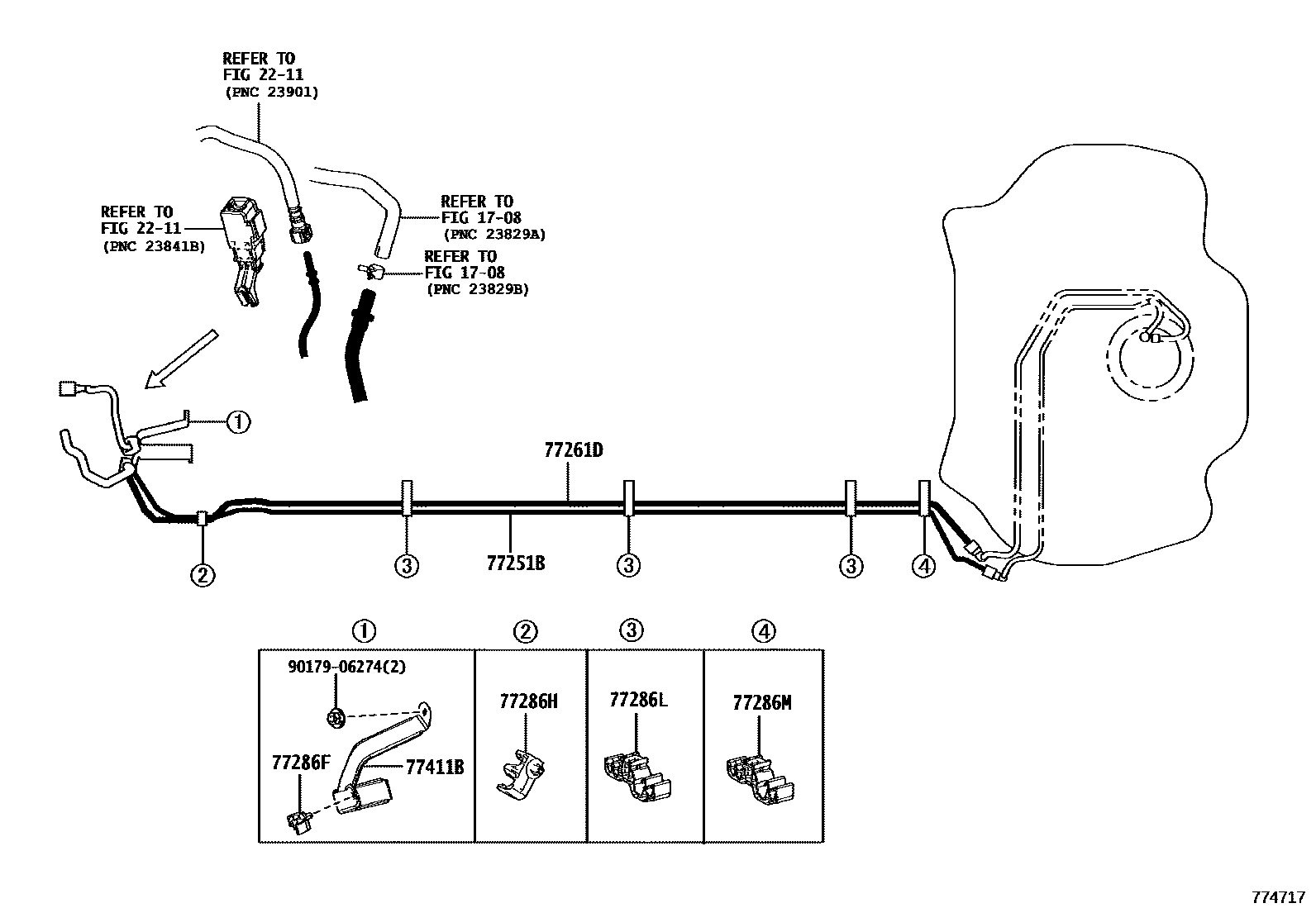 Toyota COROLLA 燃油箱和燃油管 EPC diagram — 774717