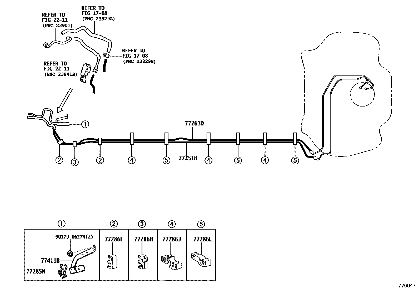 Toyota COROLLA 燃油箱和燃油管 EPC diagram — 776047