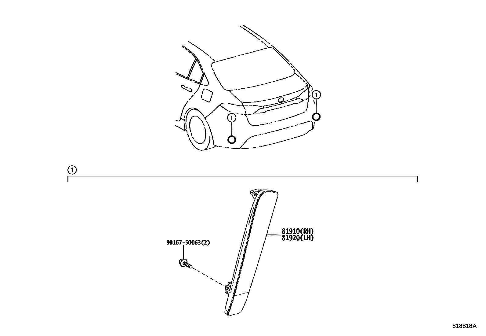 Toyota COROLLA reflector EPC diagram — 818818A