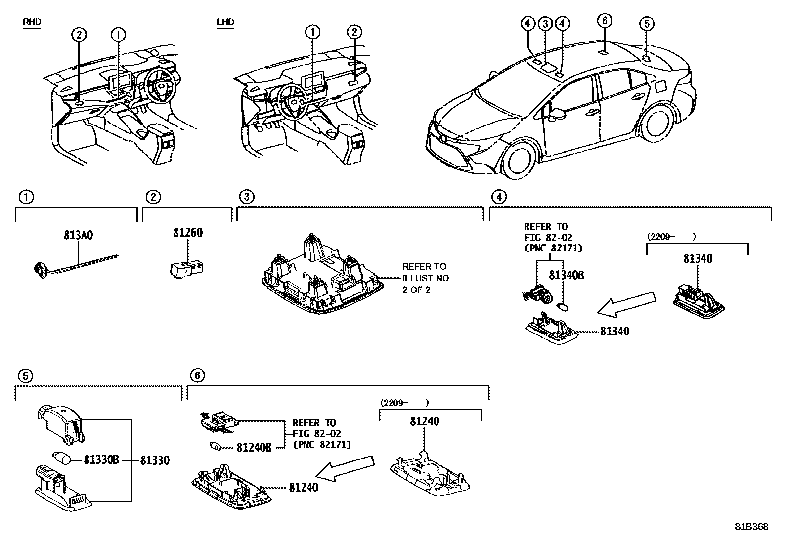 Toyota COROLLA 车内灯 EPC diagram — 81B368