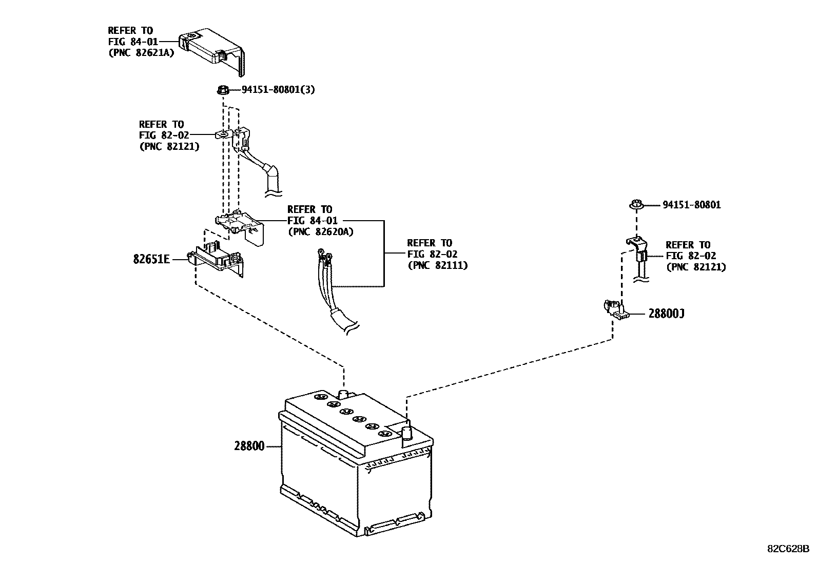 Toyota COROLLA 蓄电池和蓄电池电缆 EPC diagram — 82C628B