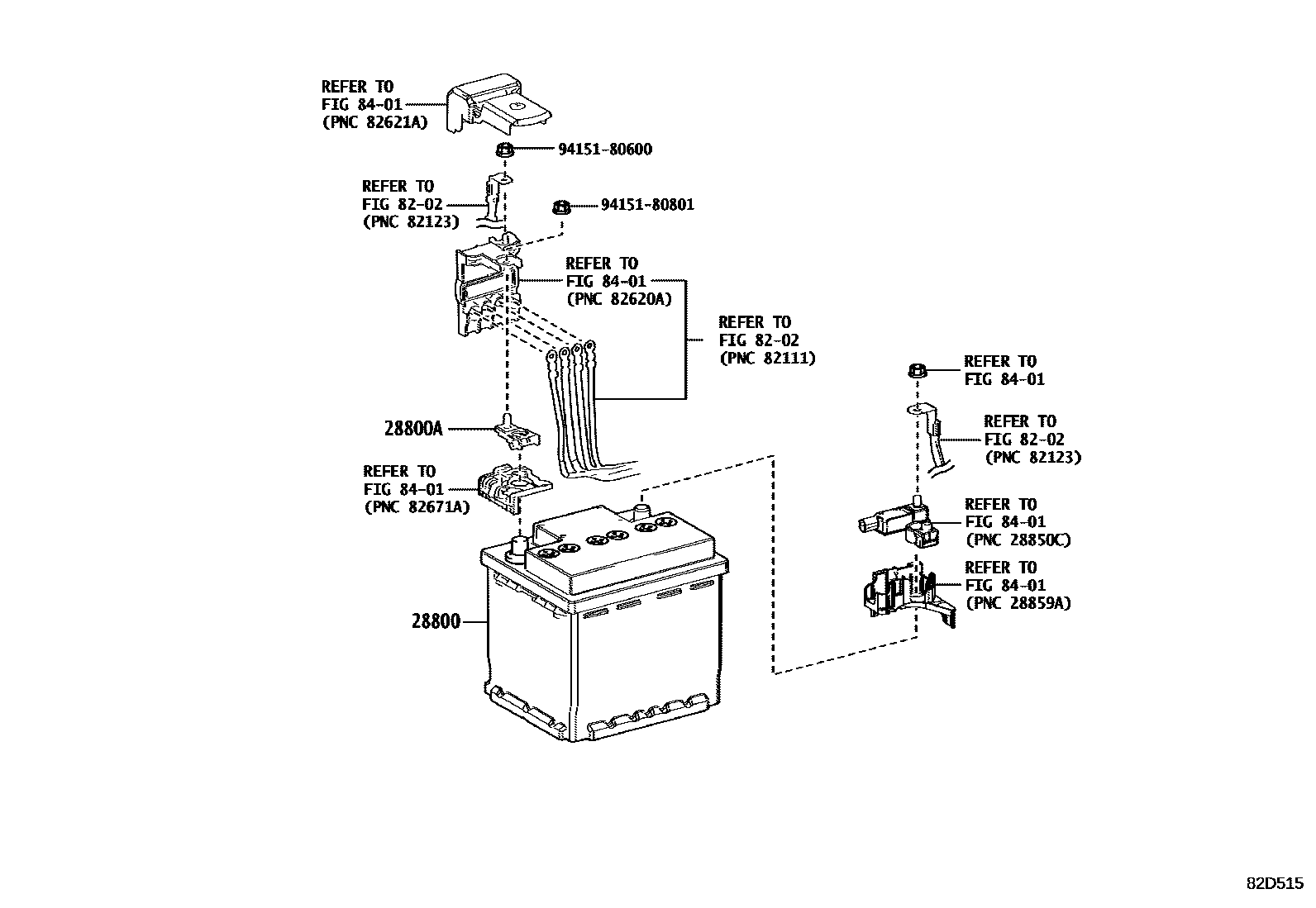 Toyota COROLLA 蓄电池和蓄电池电缆 EPC diagram — 82D515