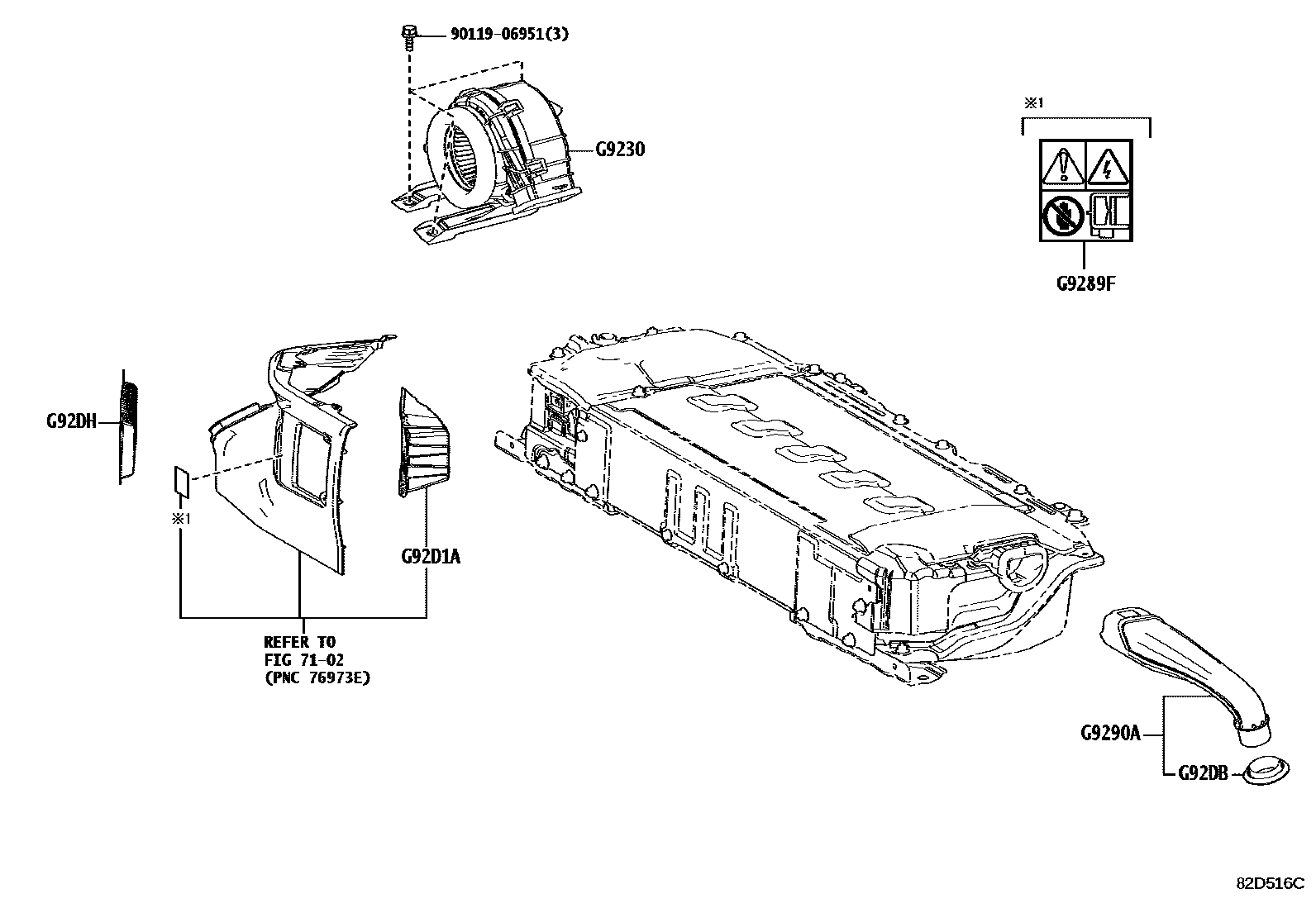 Toyota COROLLA 蓄电池和蓄电池电缆 EPC diagram — 82D516C