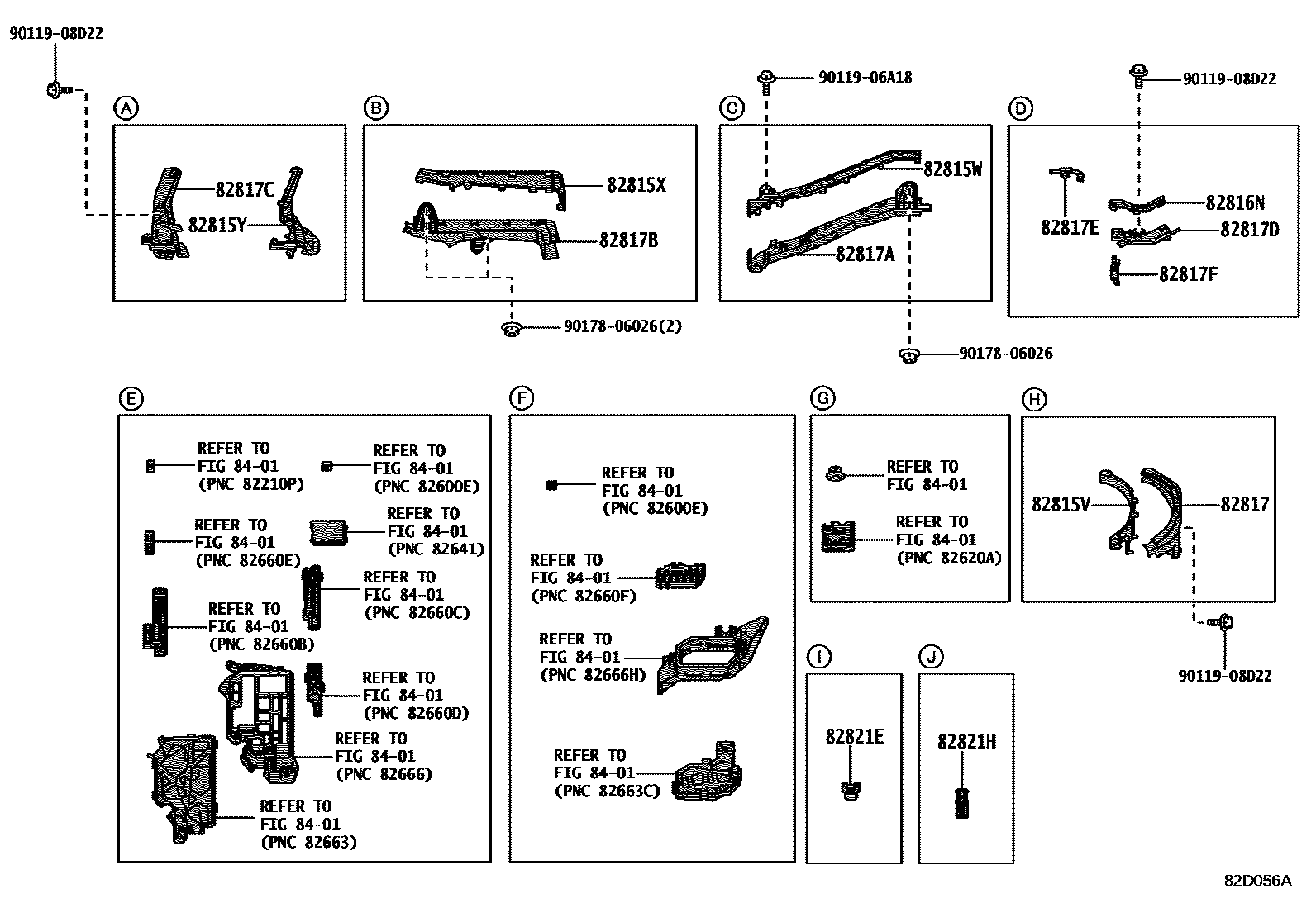Toyota COROLLA 线束和卡夹 EPC diagram — 82D056A