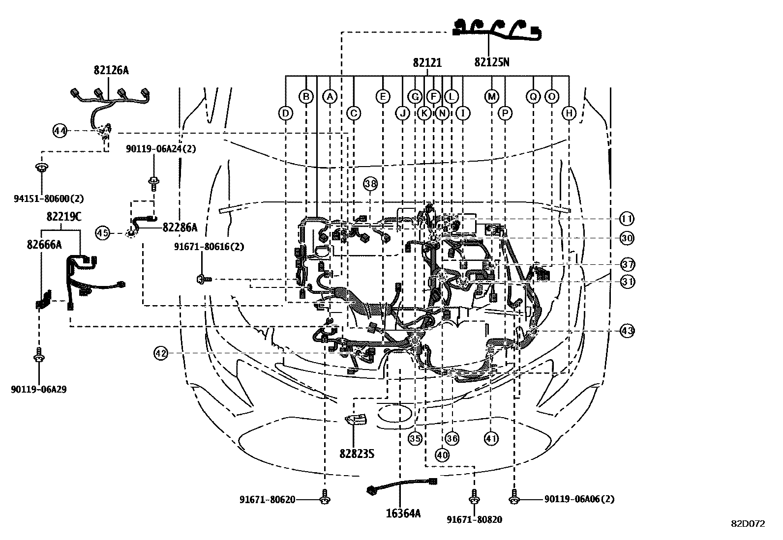 Toyota COROLLA 线束和卡夹 EPC diagram — 82D072