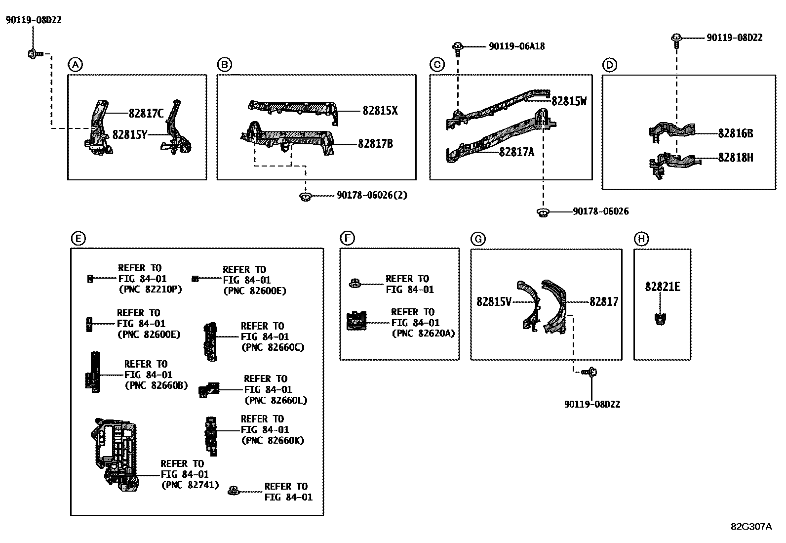 Toyota COROLLA 线束和卡夹 EPC diagram — 82G307A