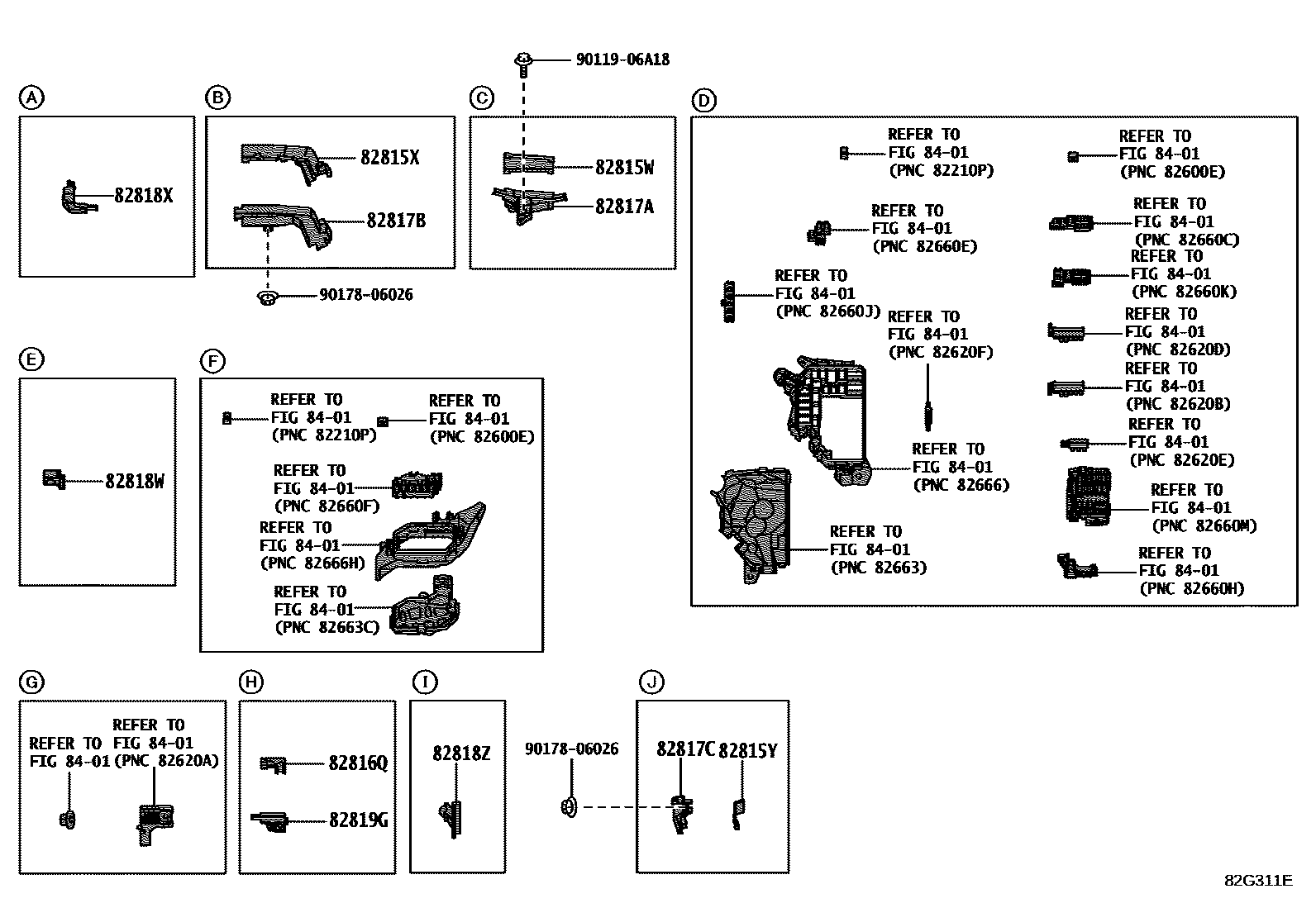 Toyota COROLLA 线束和卡夹 EPC diagram — 82G311E