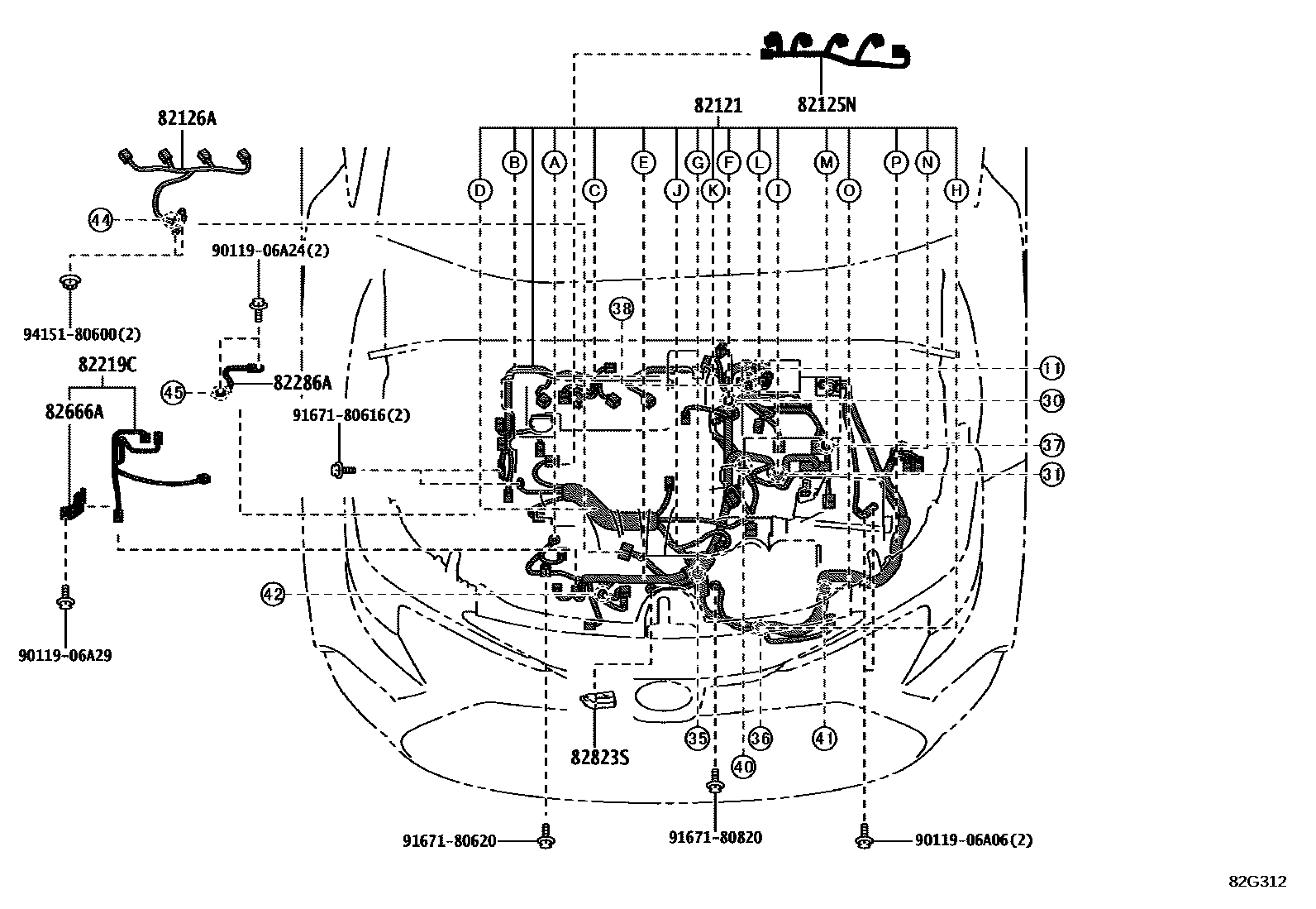 Toyota COROLLA 线束和卡夹 EPC diagram — 82G312