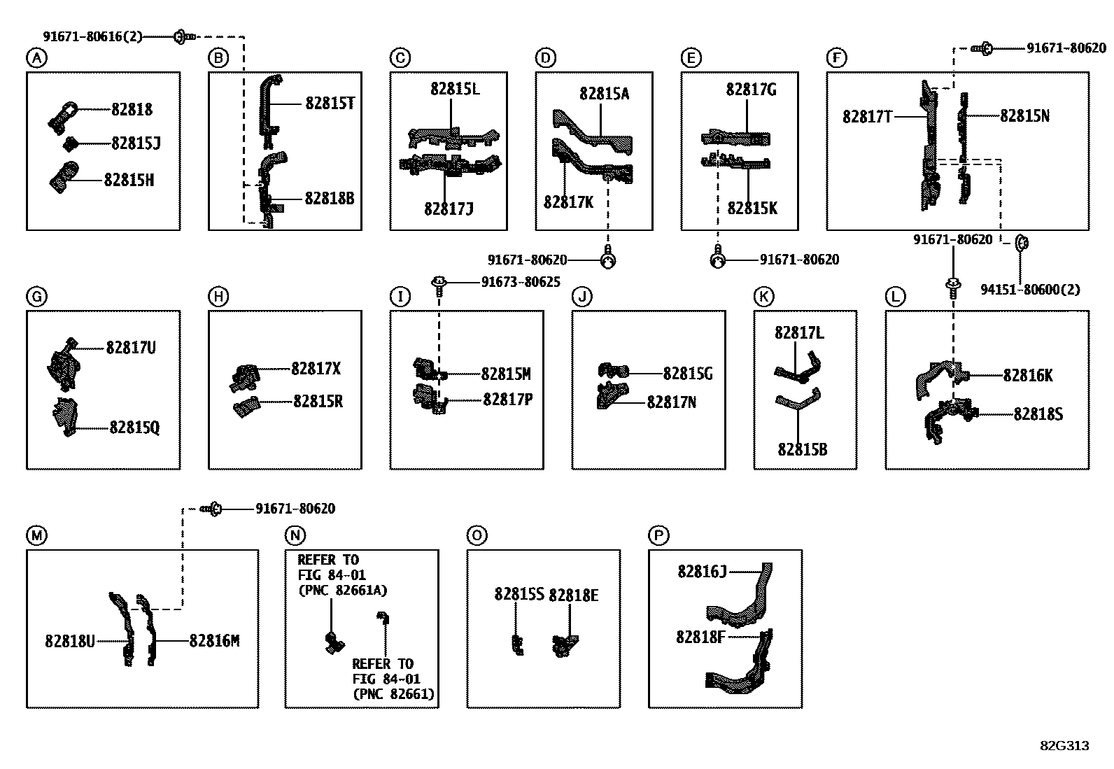 Toyota COROLLA 线束和卡夹 EPC diagram — 82G313