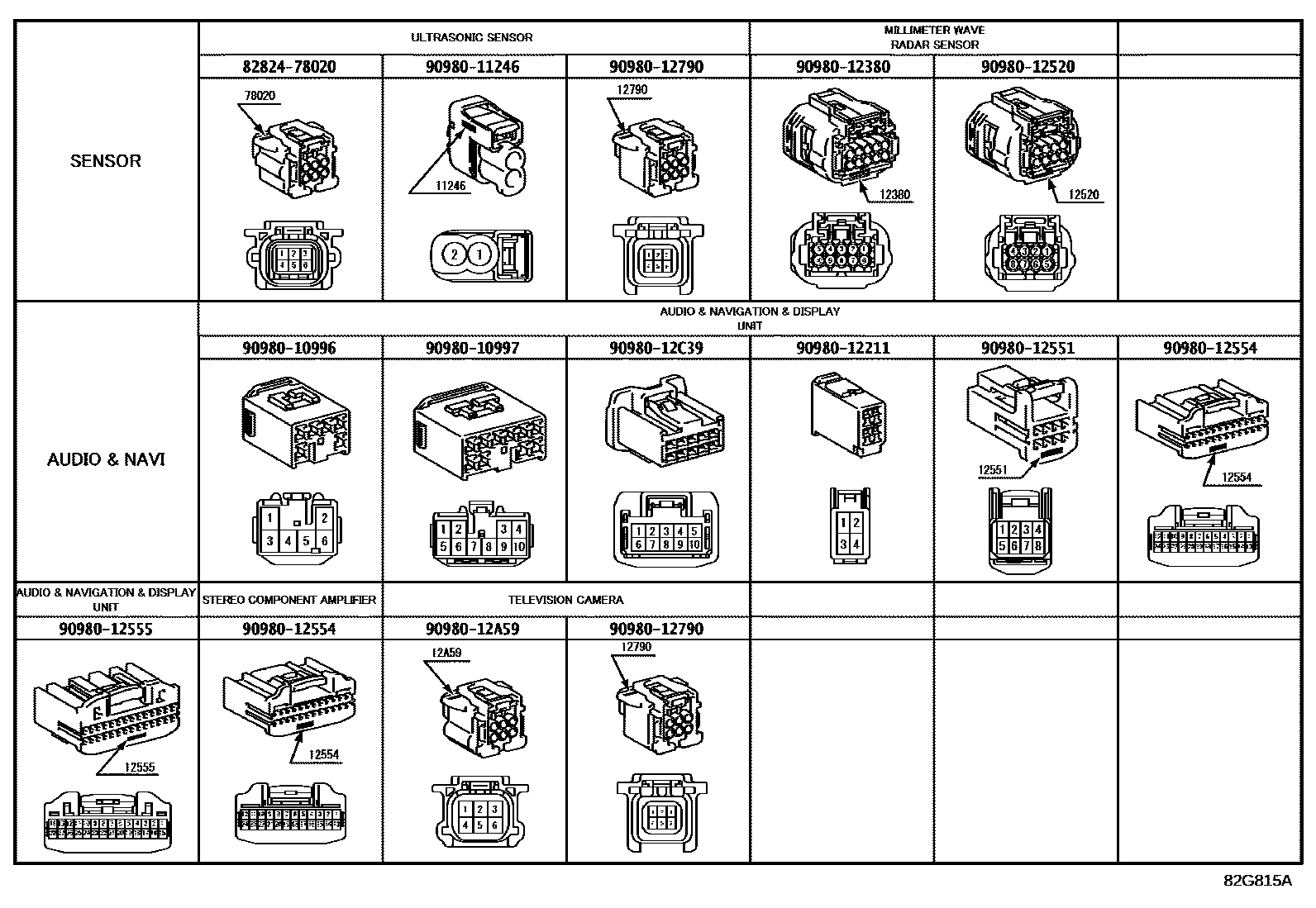 Toyota COROLLA 线束和卡夹 EPC diagram — 82G815A