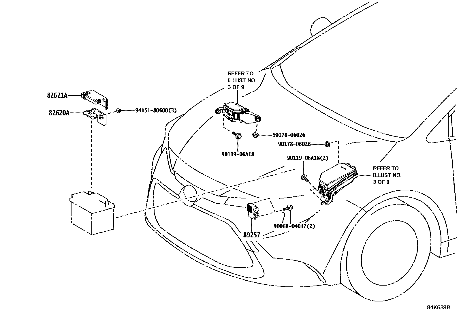 Toyota COROLLA 开关和继电器和ECU EPC diagram — 84K638B