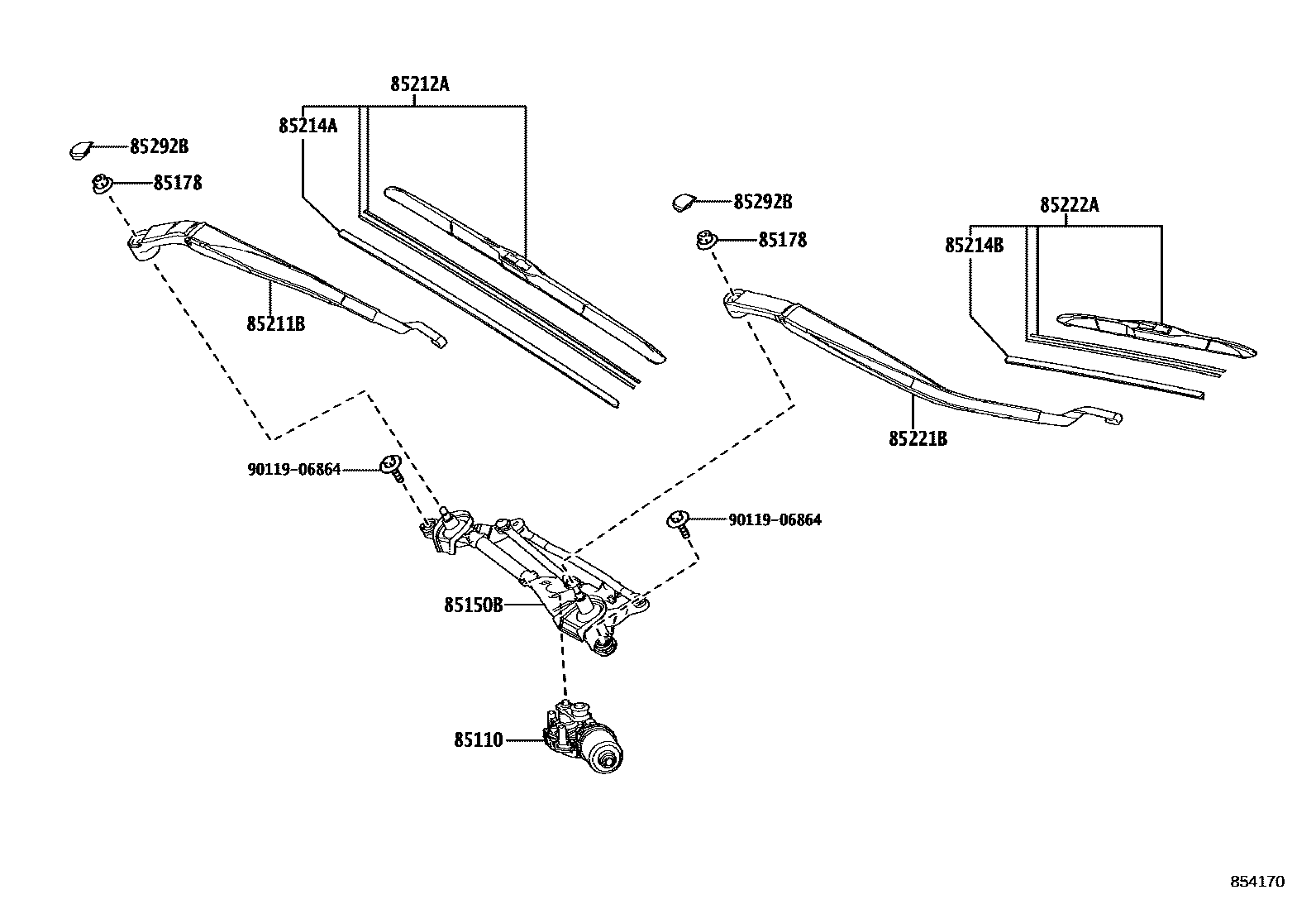 Toyota COROLLA 挡风玻璃刮水器 EPC diagram — 854170