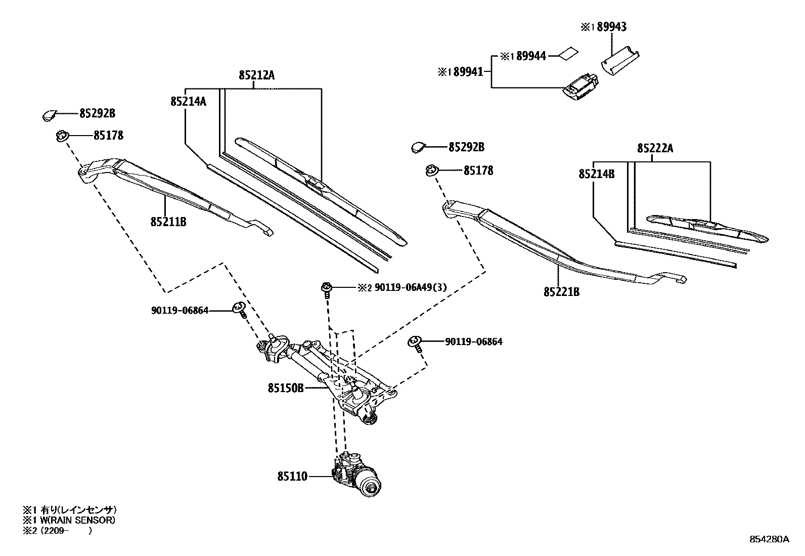 Toyota COROLLA 挡风玻璃刮水器 EPC diagram — 854280A