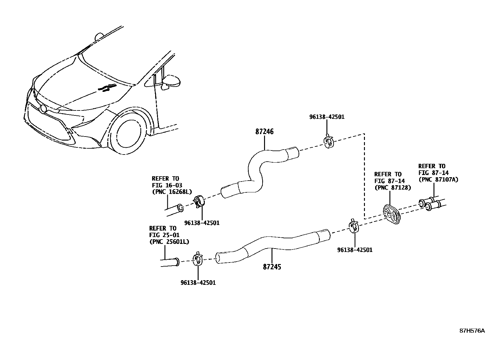 Toyota COROLLA 暖风和空调系统 - 水管 EPC diagram — 87H576A