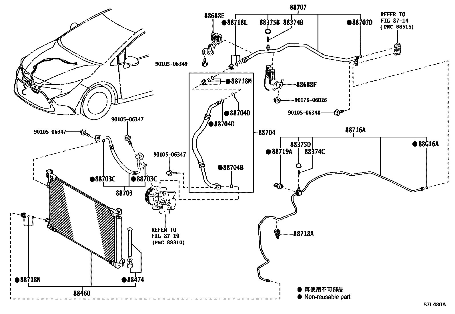 Toyota COROLLA Heating & Air Conditioning - Cooler Piping EPC diagram — 87L480A