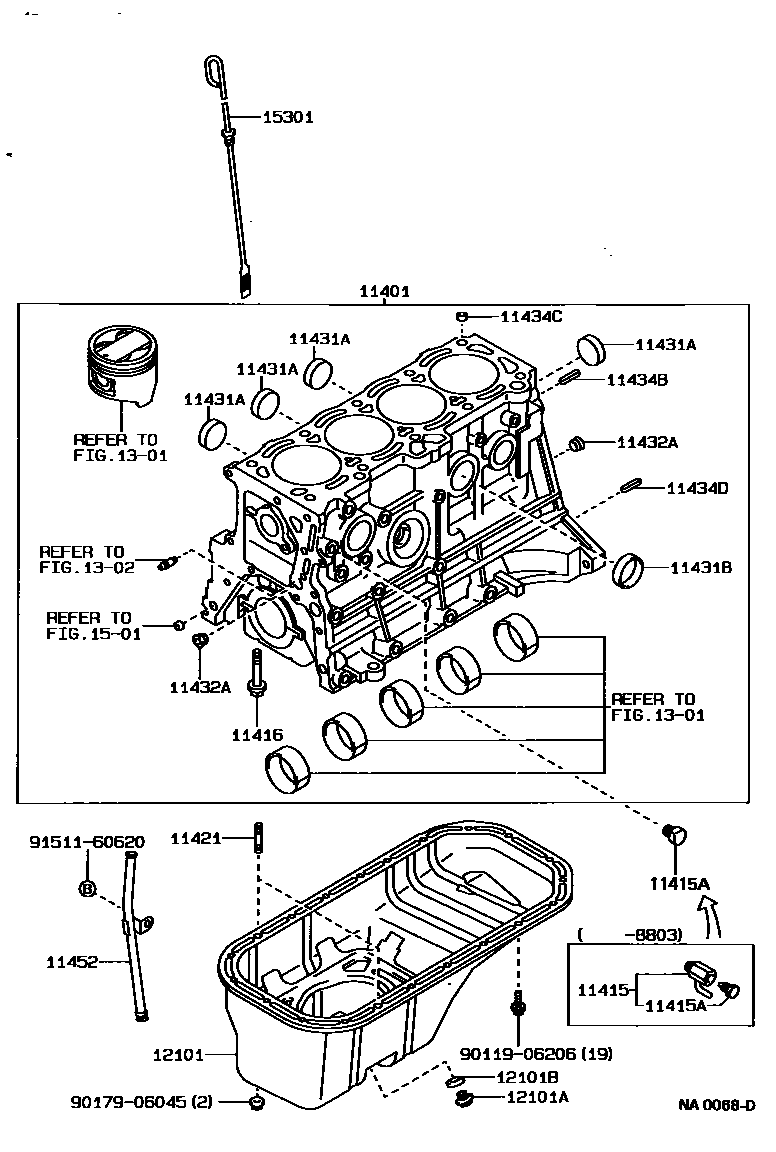 Toyota COROLLA Cylinder Block EPC diagram — NA0068D