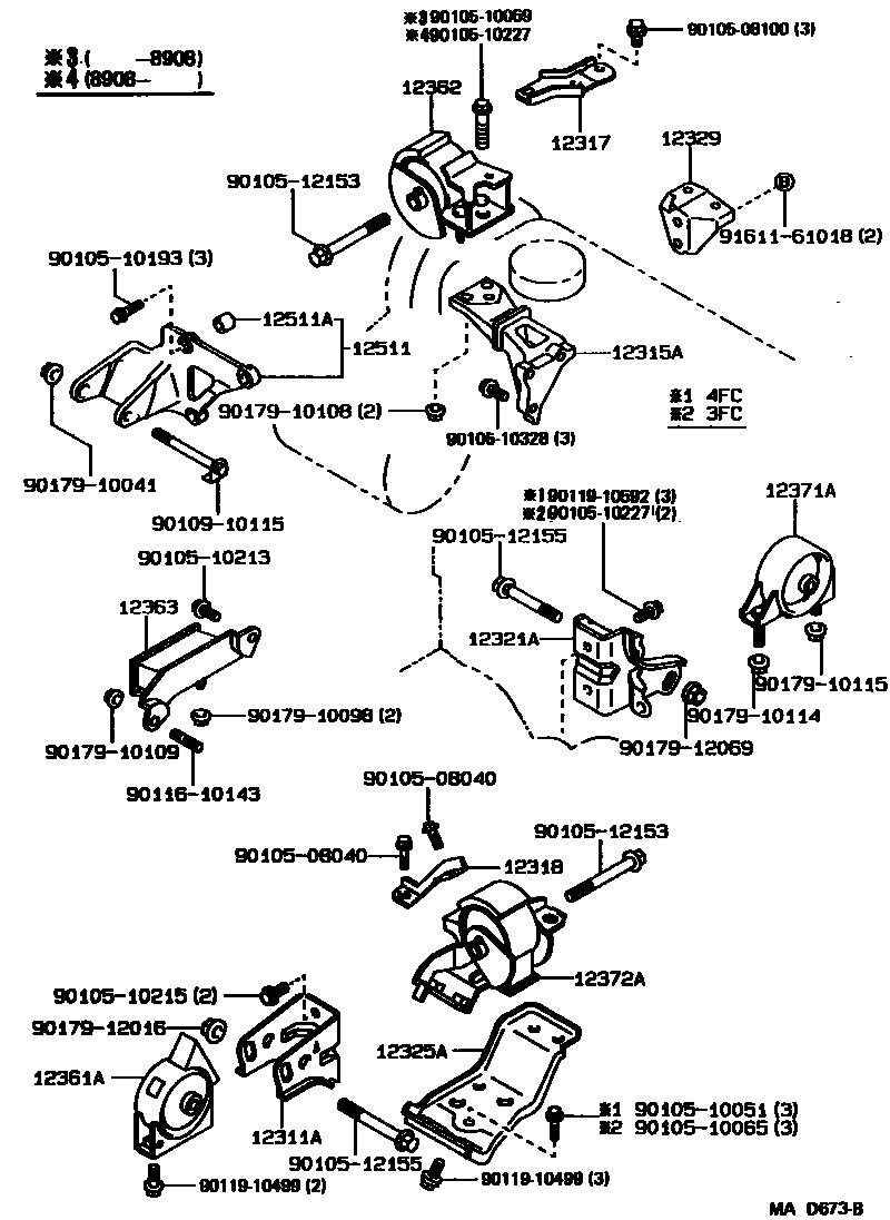 Toyota COROLLA Engine Mounting EPC diagram — MAD673B