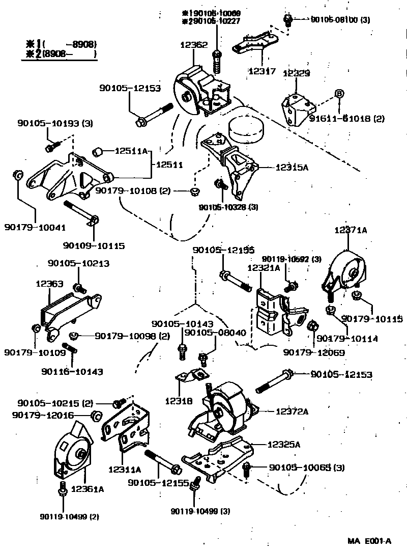 Toyota COROLLA Engine Mounting EPC diagram — MAE001A