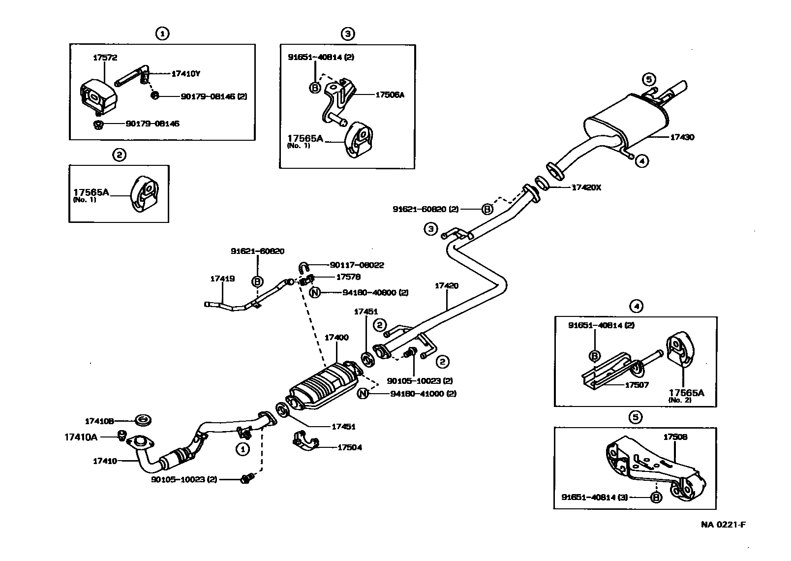 Toyota COROLLA Exhaust Pipe EPC diagram — NA0221F