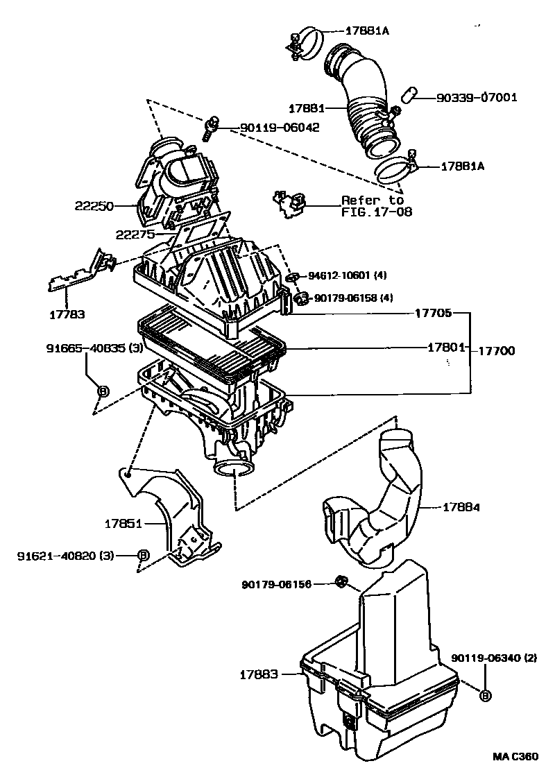 Toyota COROLLA Air Cleaner EPC diagram — MAC360