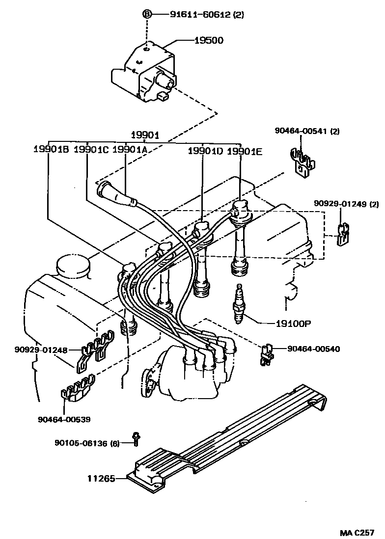 Toyota COROLLA 点火线圈和火花塞 EPC diagram — MAC257