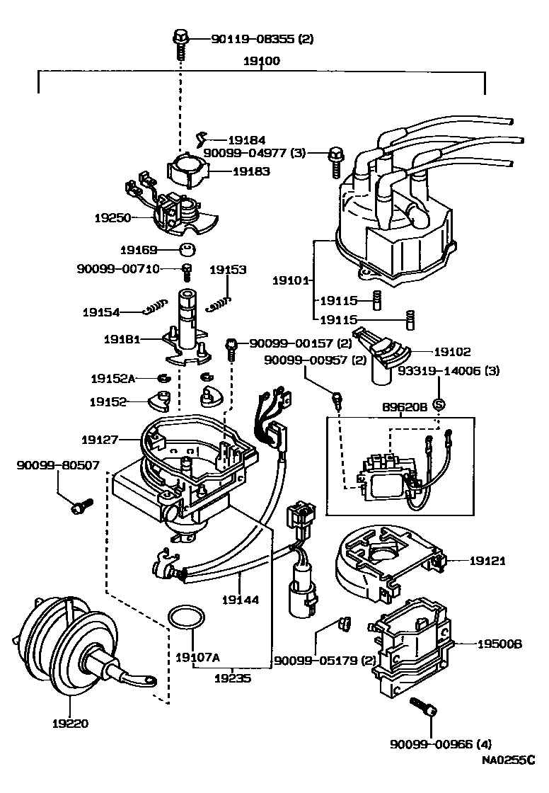 Toyota COROLLA 分电器 EPC diagram — NA0255C