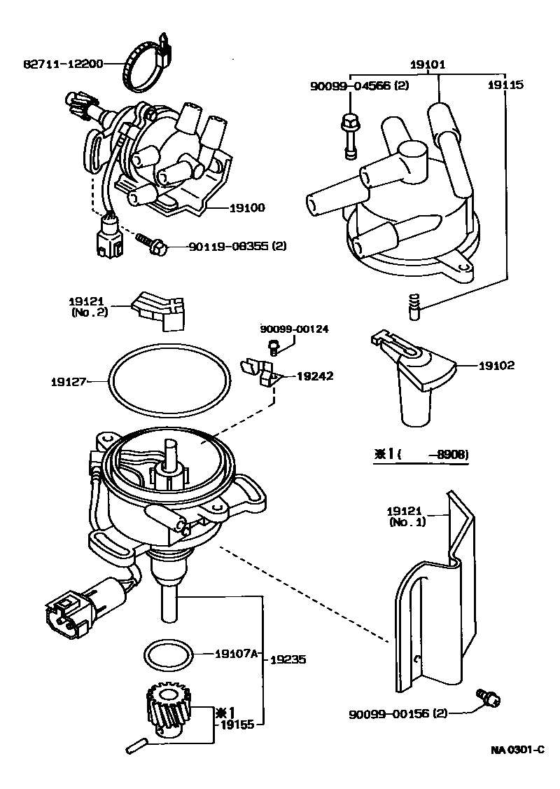 Toyota COROLLA 分电器 EPC diagram — NA0301C