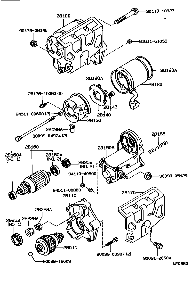 Toyota COROLLA 起动机 EPC diagram — NE0360