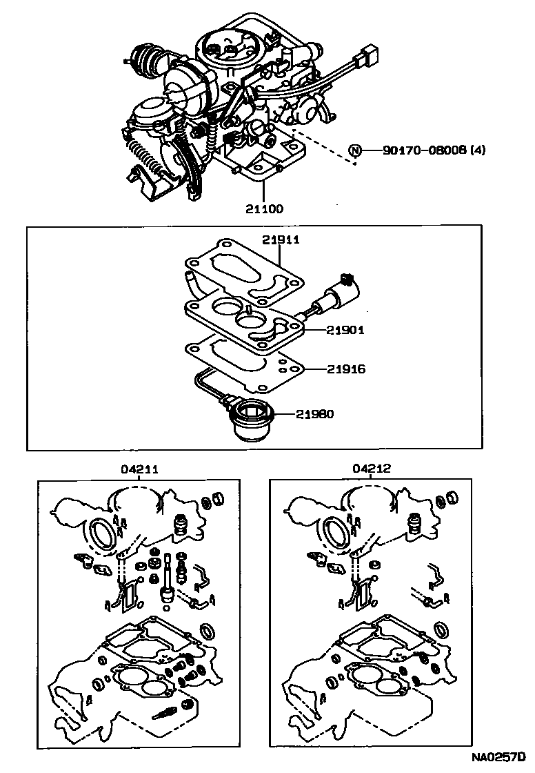 Toyota COROLLA carburetor assembly EPC diagram — NA0257D