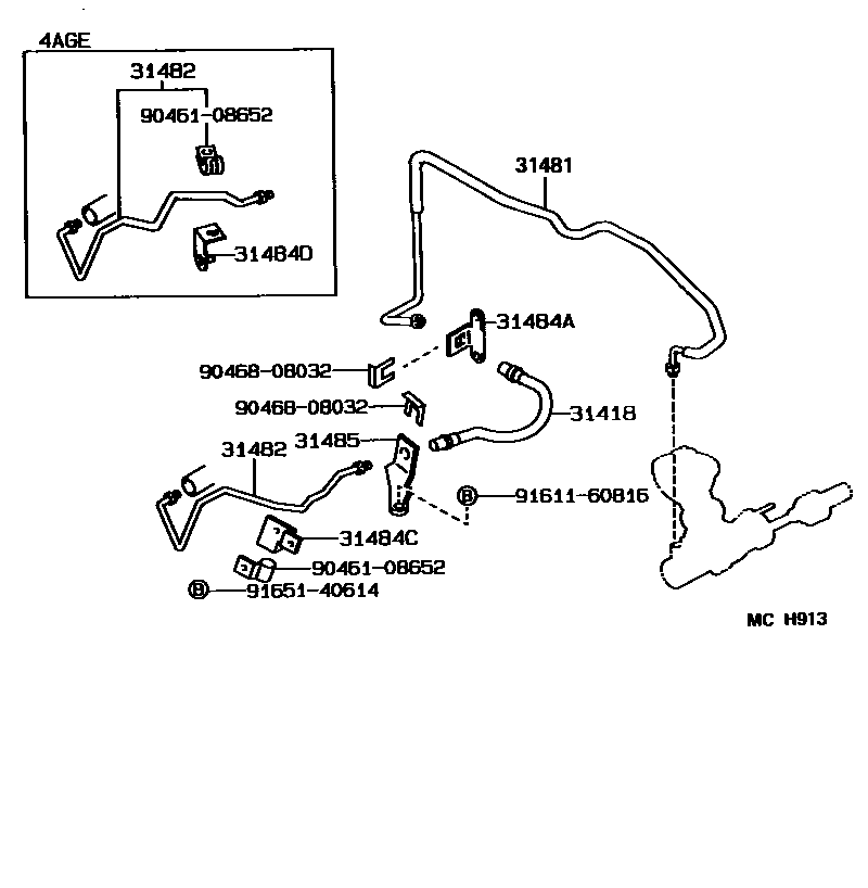 Toyota COROLLA 离合器踏板和挠性软管 EPC diagram — MCH913