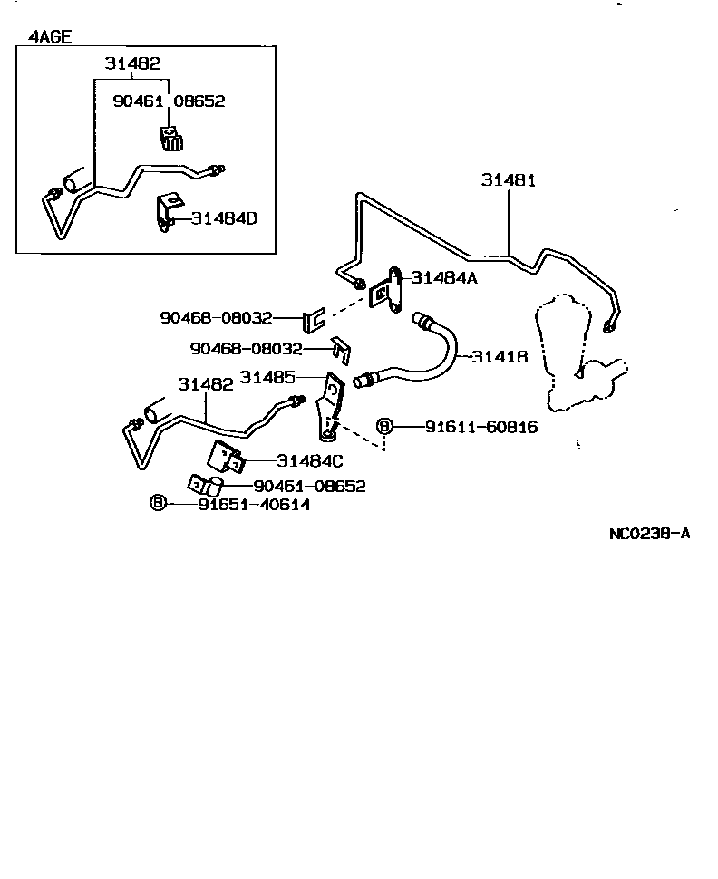 Toyota COROLLA 离合器踏板和挠性软管 EPC diagram — NC0238A