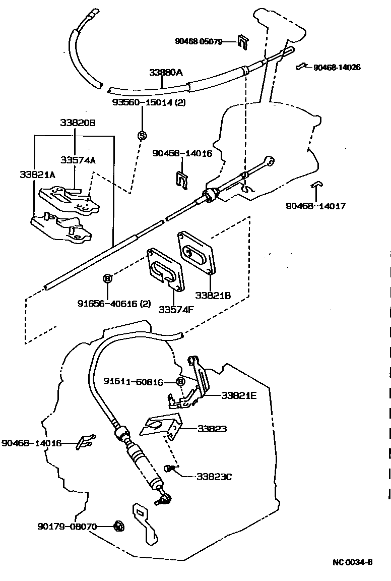 Toyota COROLLA Shift Lever & Retainer EPC diagram — NC0034B
