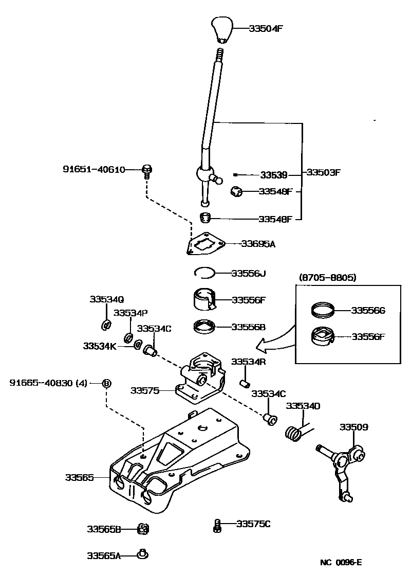 Toyota COROLLA Shift Lever & Retainer EPC diagram — NC0096E