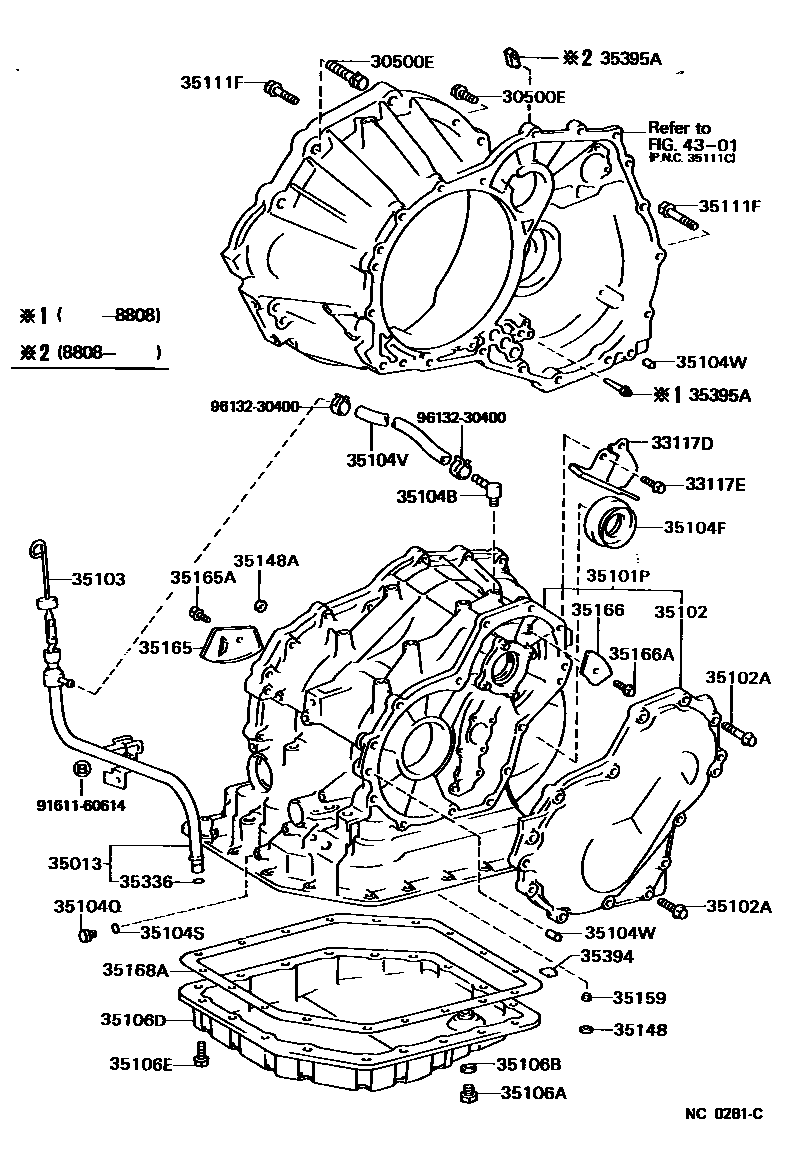 Toyota COROLLA 变速器壳和油底壳(ATM) EPC diagram — NC0281C