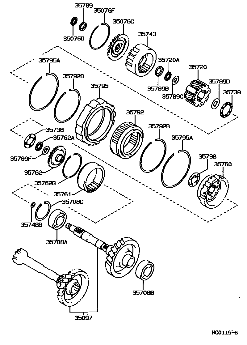 Toyota COROLLA 行星齿轮、倒档活塞和中间轴齿轮(ATM) EPC diagram — NC0115B