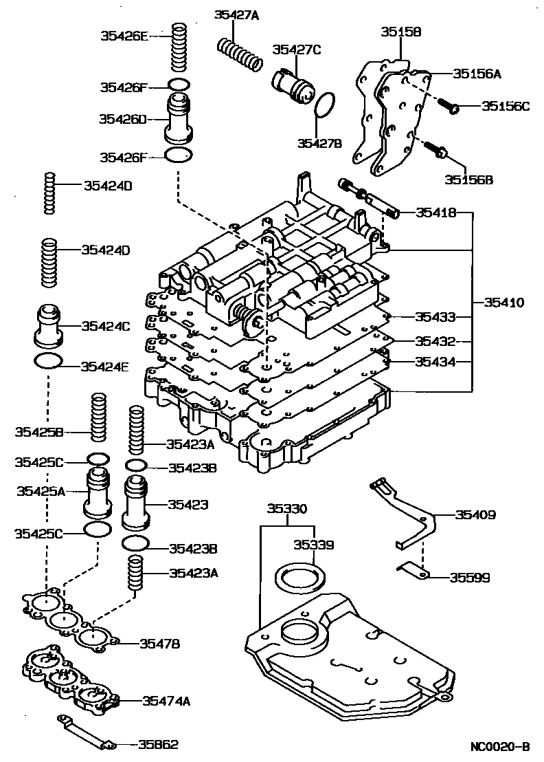 Toyota COROLLA 阀体和滤油网(ATM) EPC diagram — NC0020B
