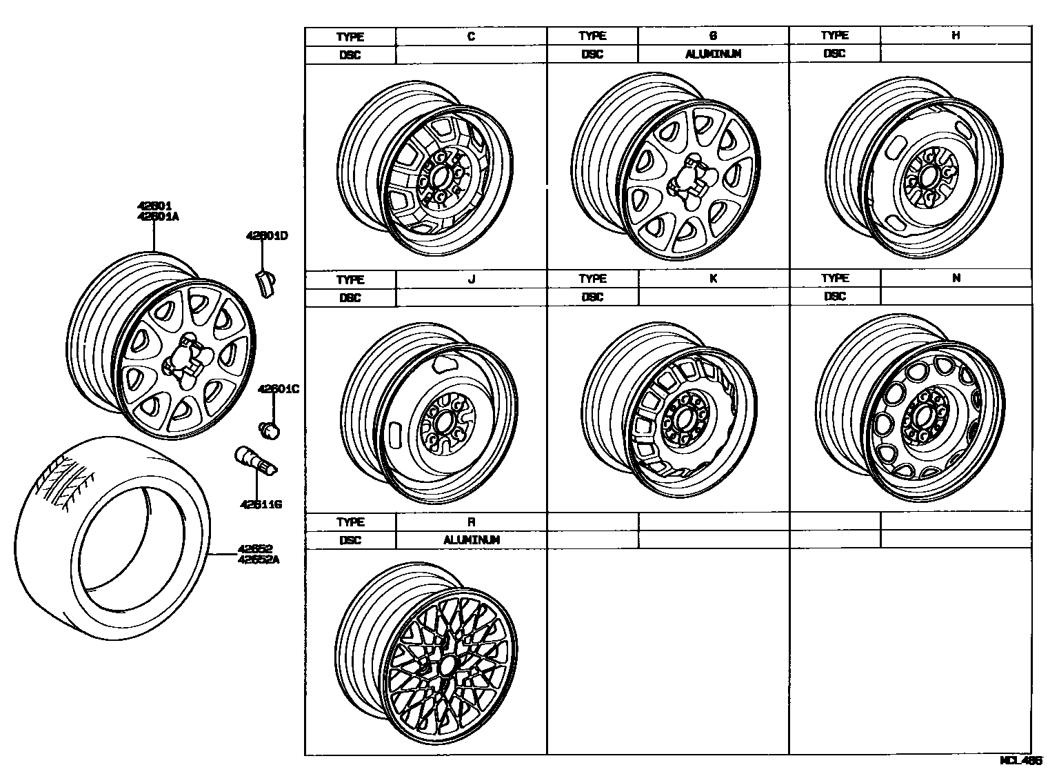 Toyota COROLLA 车轮和车轮盖 EPC diagram — MCL486