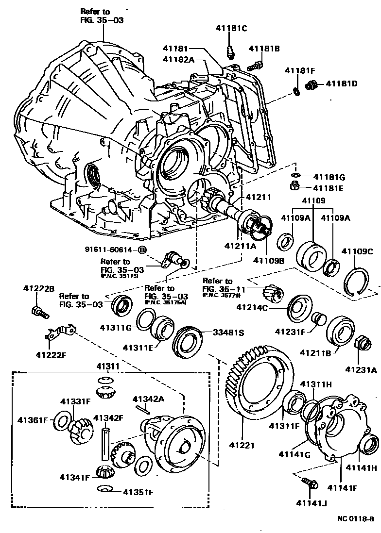 Toyota COROLLA 前桥壳和差速器 EPC diagram — NC0118B