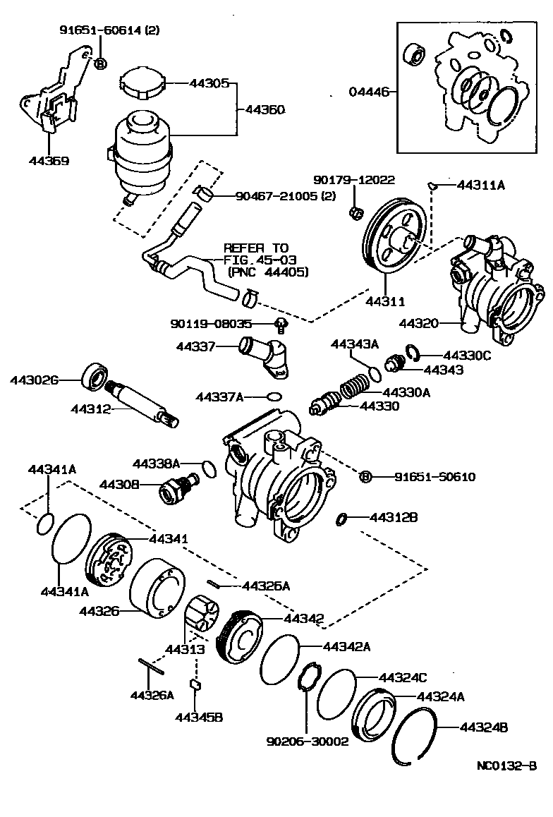 Toyota COROLLA 叶片泵和储油罐(动力转向) EPC diagram — NC0132B