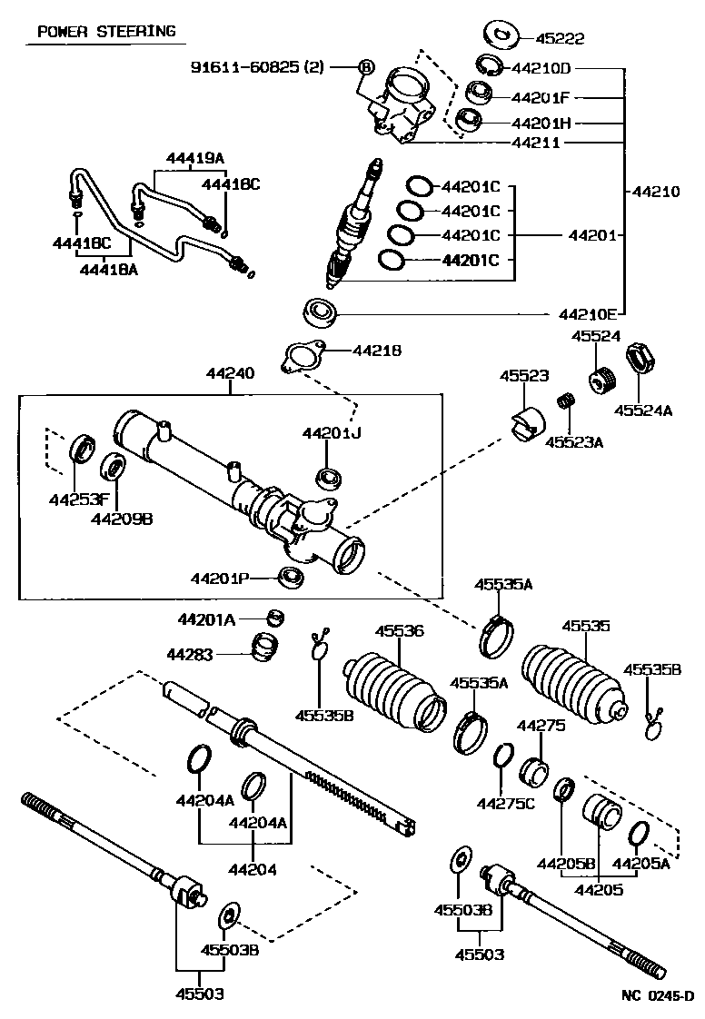 Toyota COROLLA 前转向齿轮和连杆 EPC diagram — NC0245D