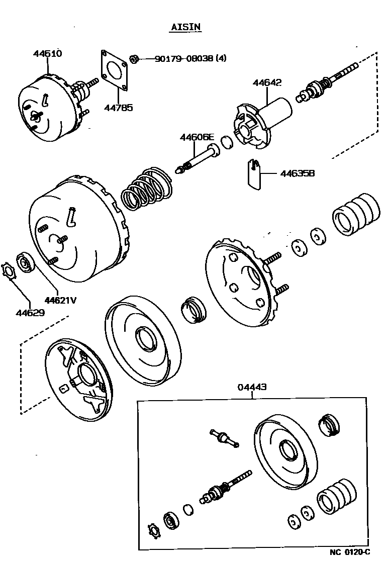 Toyota COROLLA 制动助力器和真空管 EPC diagram — NC0120C