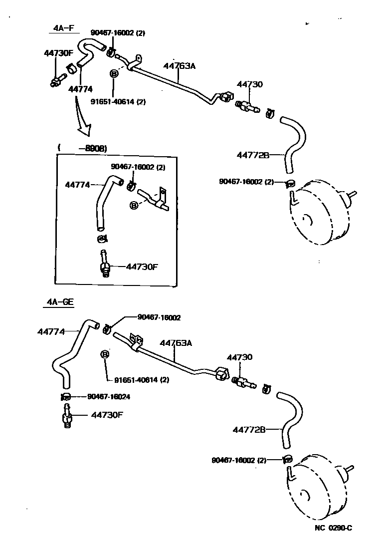 Toyota COROLLA 制动助力器和真空管 EPC diagram — NC0290C