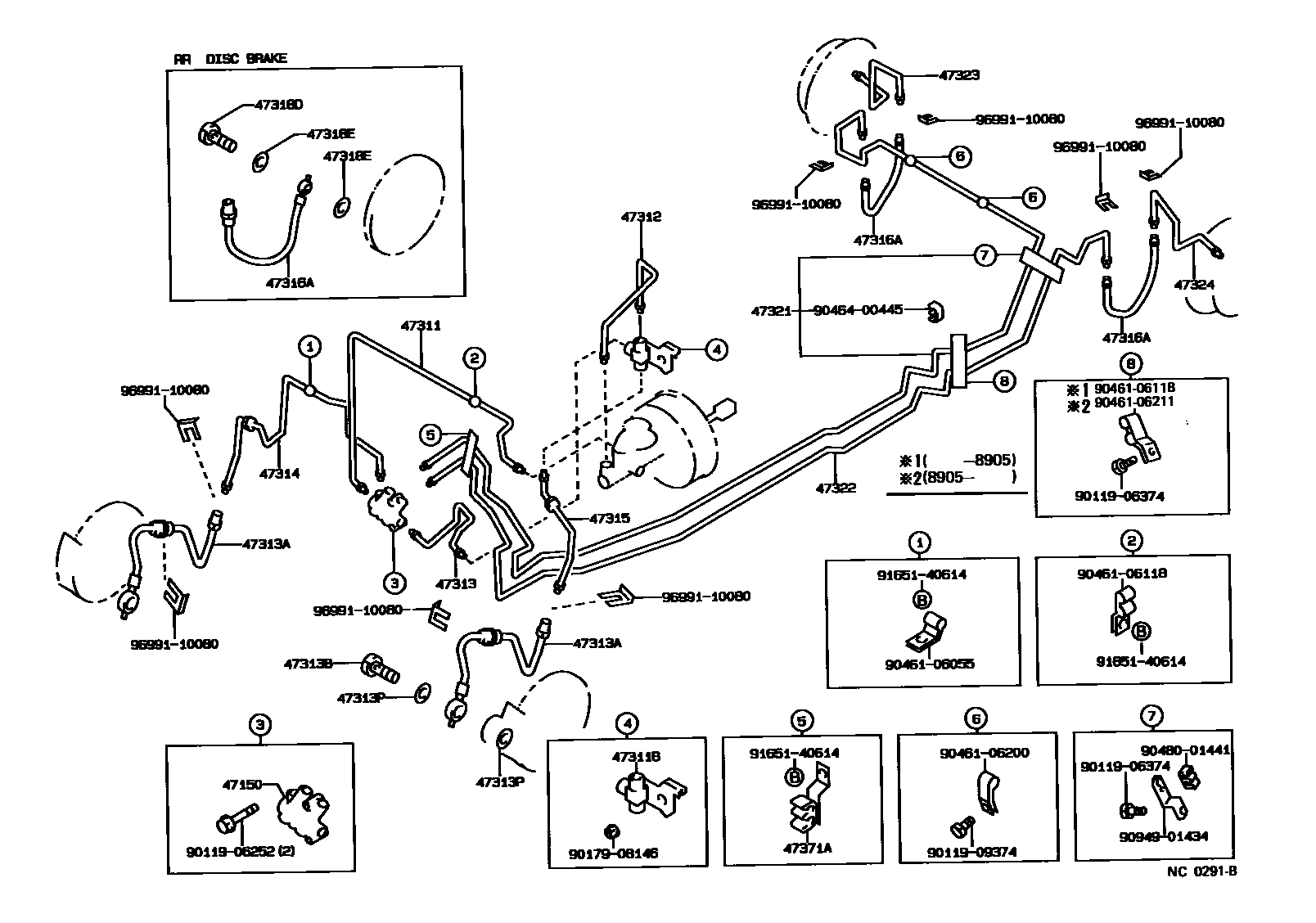 Toyota COROLLA 制动配管和卡箍 EPC diagram — NC0291B