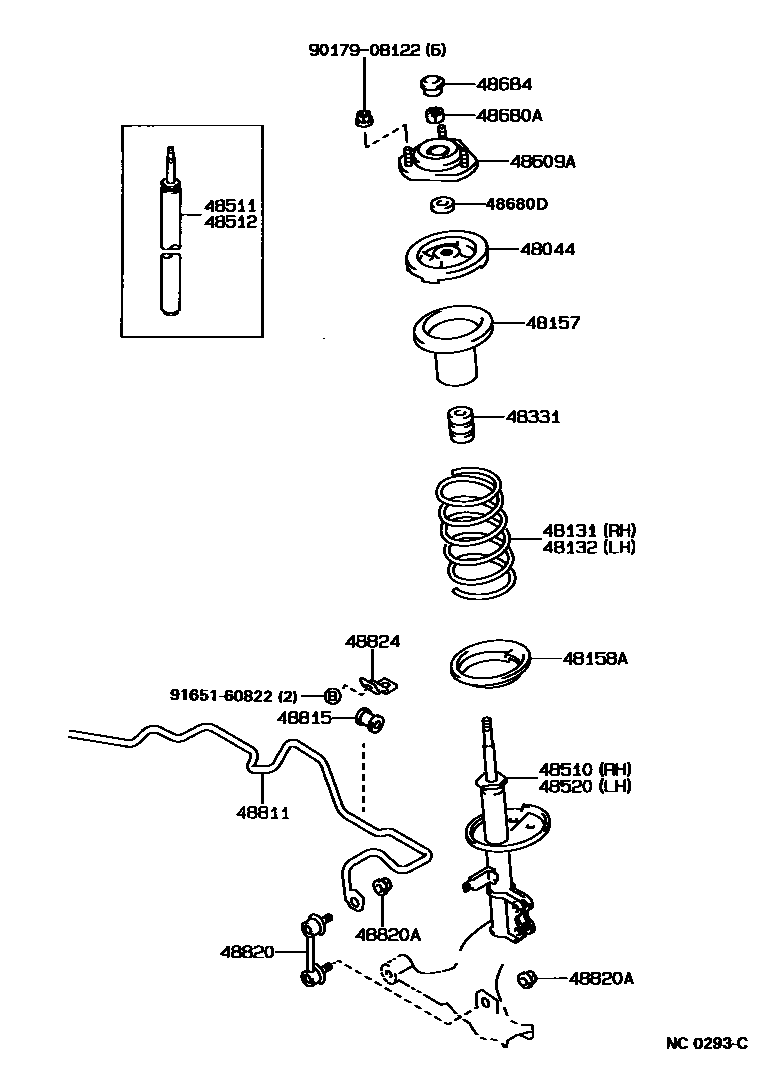 Toyota COROLLA Front Spring & Shock Absorber EPC diagram — NC0293C